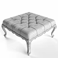 Beige Upholstered Ottoman With Tufted Surface And Elegant Curved Wooden Legs