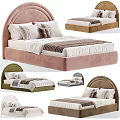 Soft Upholstered Kids Bed With Curved Headboard Beige Brown Colors Pillows And Quilted Bedding