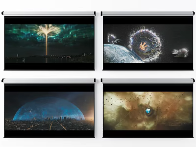 Projection Screens Showing Cosmic Scenes And Natural Landscapes With Vibrant Visuals 3d model