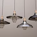 Industrial Style Pendant Lights With Metal Shades Wooden Tops And Metal Grilles