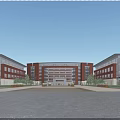 Multi Story Red Brick School Building With Central Main Structure And Open Front Plaza