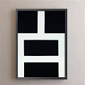 Blue and White Geometric Decorative Artwork With Black Frame on Light Colored Wall 3d model