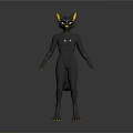 Animated Humanoid Cat Game and Movie Character With Black Body Yellow Accents