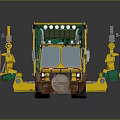 Green And Yellow Garbage Truck With Mechanical Arm And GARBAGE Lettering For Waste Collection