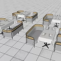 Modern Upholstered Dining Chairs Arranged With Tables In Restaurant Interior Layout 3d model