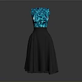 Organ Texture Pattern Sleeveless Dress Featuring Blue Green Top And Black Hair Like Skirt