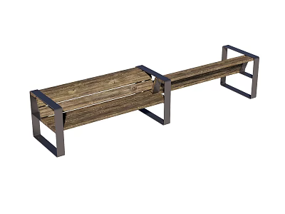 Modern Outdoor Bench With Wooden Seat And Metal Frame For Garden Patio Use 3d model