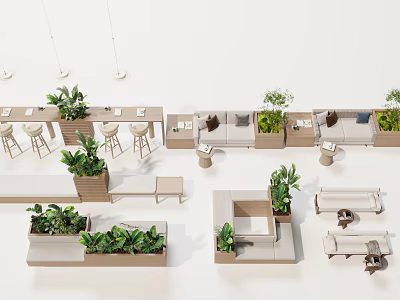 Modern Leisure Sofa Set In Living Room Interior With Green Plants And Coffee Table 3d model