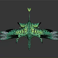 Colorful Green Bird with Black Patterns Spreading Wings in Artistic Design