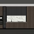 Modern Kitchen Interior With Gray Cabinets Marble Countertop Black Backsplash And Appliances