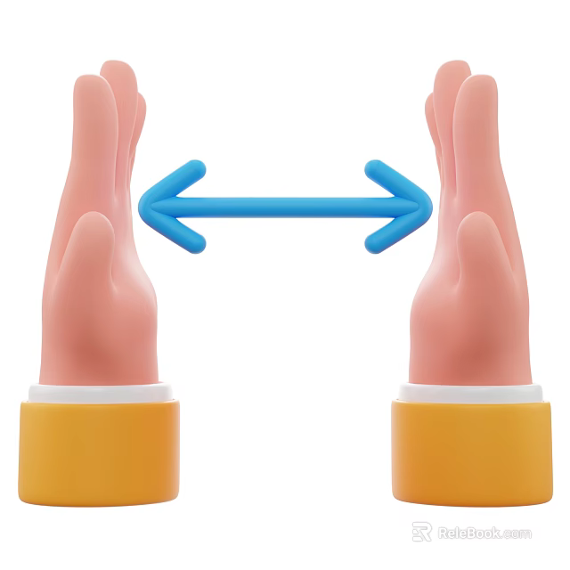 Two Hands With Palms Facing Each Other And Blue Double Sided Arrow In Between 3d model