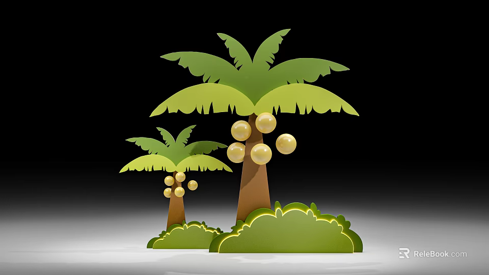 Plant Combination With Two Palm Trees Yellow Fruits And Green Shrubs 3d model 
