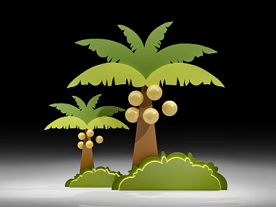 Plant Combination With Two Palm Trees Yellow Fruits And Green Shrubs 3d model