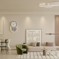 Modern Living and Dining Room Interior With Sofa Dining Table Clock Artwork Rug And Lighting 3d model