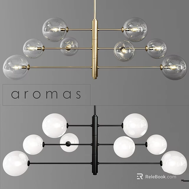 Modern Contemporary Chandelier With Gold And Black Metal Frame And Glass Spheres 3d model 