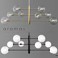 Modern Contemporary Chandelier With Gold And Black Metal Frame And Glass Spheres