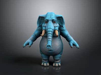 3D Cartoon Blue Elephant Toy Figure With Large Ears Long Trunk Standing Pose 3d model