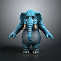 3D Cartoon Blue Elephant Toy Figure With Large Ears Long Trunk Standing Pose