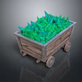 Decorative Ornament Set With Wooden Cart And Green Spiky Crystals