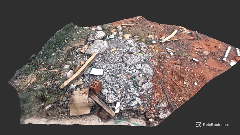Landscape Project Site With Construction Debris Gravel Bricks And Wooden Boards 3d model 