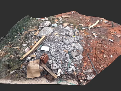 Landscape Project Site With Construction Debris Gravel Bricks And Wooden Boards 3d model