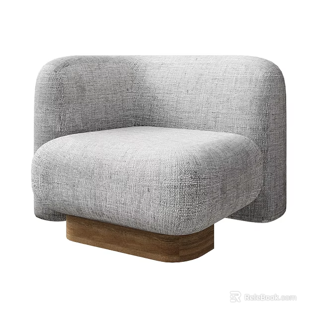 Gray Fabric Upholstered Single Sofa With Modern Stylish Wooden Base Design 3d model