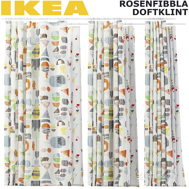 Colorful Daily Use Curtains With Cartoon House Tree And Heart Patterns 3d model 