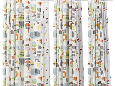 Colorful Daily Use Curtains With Cartoon House Tree And Heart Patterns 3d model