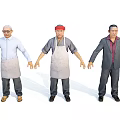 Three Men in Different Outfits Standing Together with Aprons Red Cap and Suit