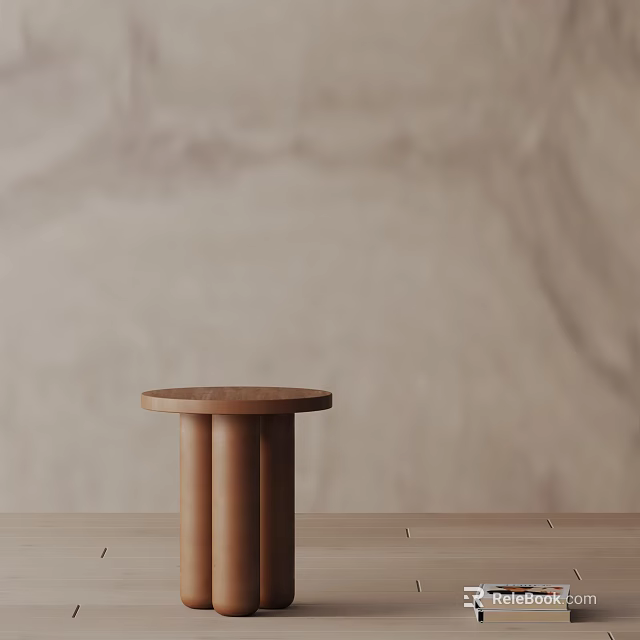 Brown Side Table with Cylindrical Legs Placed on Light Surface Against Light Colored Wall 3d model