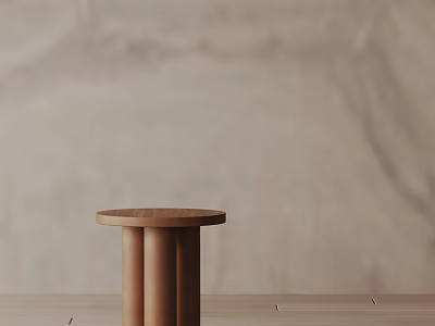 Brown Side Table with Cylindrical Legs Placed on Light Surface Against Light Colored Wall 3d model