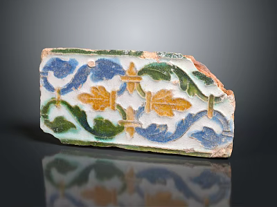 Antique Colorful Tile Fragment With Blue Green Yellow Floral Patterns 3d model
