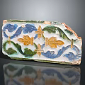 Antique Colorful Tile Fragment With Blue Green Yellow Floral Patterns