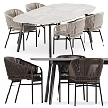 Modern Wicker Dining Table Set With Gray Tabletop And Black Metal Legs 3d model