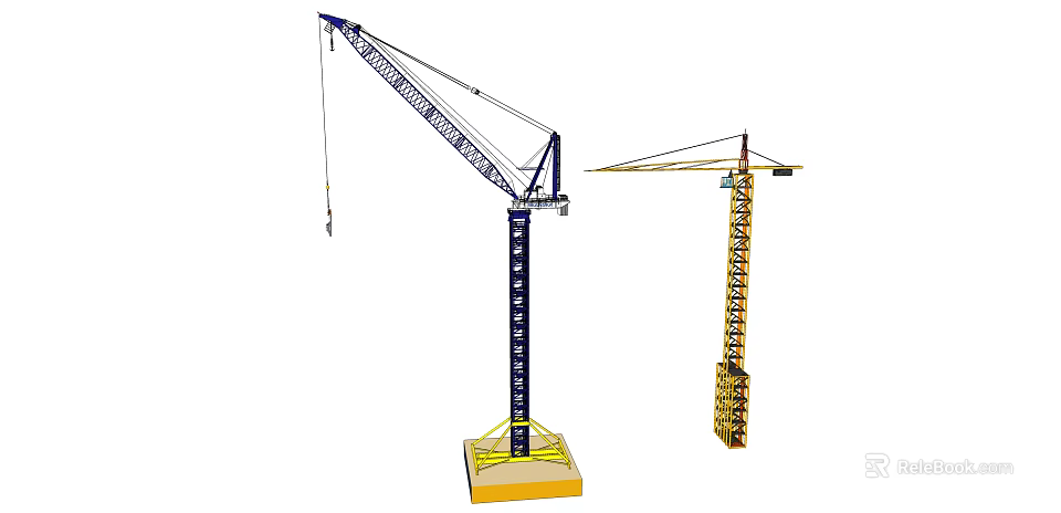 Industrial Tower Cranes Blue White Yellow Heavy Machinery For Construction Sites 3d model 