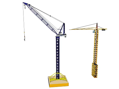 Industrial Tower Cranes Blue White Yellow Heavy Machinery For Construction Sites 3d model