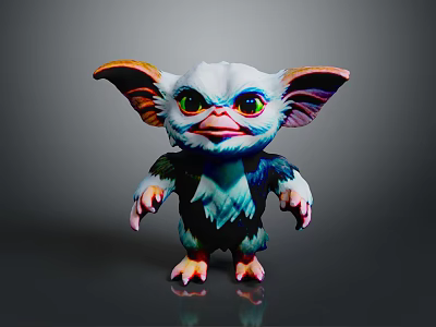 Mystical Fantasy Creature Featuring Large Ears Bright Green Eyes And Vibrant Fur In Standing Pose 3d model