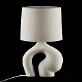 Modern Minimalist Table Lamp With Curved Sculptural Textured Ceramic Base And Beige Fabric Shade