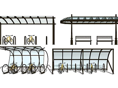Outdoor Bike Shelter Design With Canopy Roof And Bicycle Parking Benches Structure 3d model