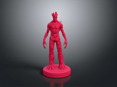 Red Humanoid Creature 3D Model Figure Standing On Circular Base With Tree Like Texture 3d model