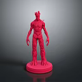 Red Humanoid Creature 3D Model Figure Standing On Circular Base With Tree Like Texture