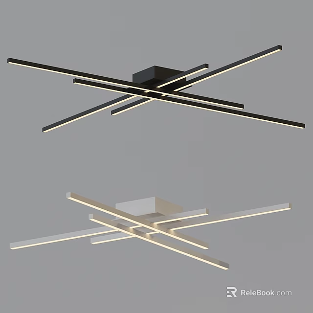 Modern Cross Design Ceiling Lights With Strip LED Lighting In Black And White 3d model 