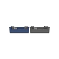 Double Sofa Upholstered In Gray And Blue With Tufted Design And Decorative Pillows