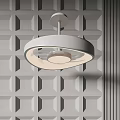 Hanging Air Conditioner Fan Blue Round Design With Light Against Gray Geometric Wall Background