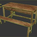 Rustic Wooden Dining Table Set With Matching Benches And Natural Wood Grain