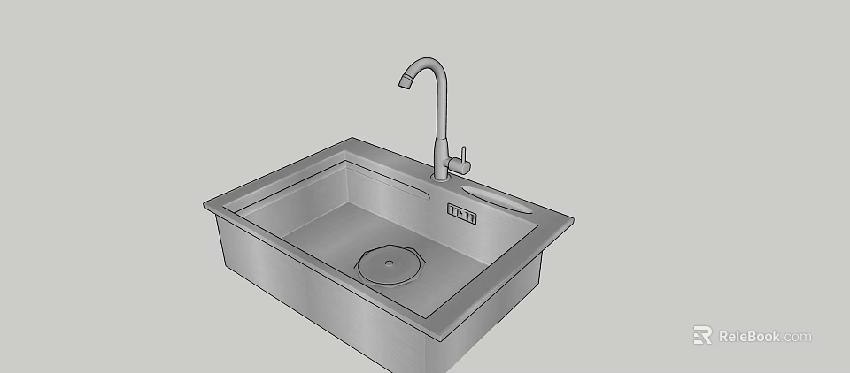 Modern Stainless Steel Single Bowl Kitchen Sink With Faucet Design 3d model 