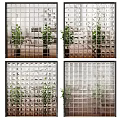 Modern Transparent Block Wall Design With Grid Pattern And Green Plants Background 3d model