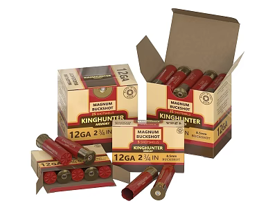 KINGHUNTER 12GA 2¾IN Hunting Shotgun Shells With Open Boxes And Ammunition 3d model