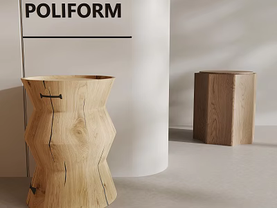 Wooden Side Tables with Unique Geometric Design and Oak Wood Texture in Modern Interior 3d model