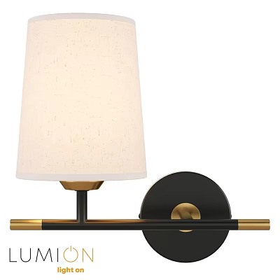White Fabric Shade Wall Lamp With Black Metal Frame And Gold Accents 3d model